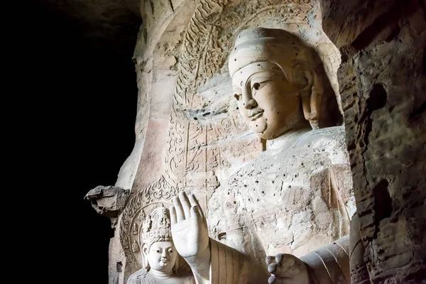 SHANXI, CINA - 17 settembre 2015: Statue Budda alle Grotte di Yungang (Patrimonio dell'Umanità UNESCO). un famoso sito storico a Datog, Shanxi, Cina . — Foto Stock