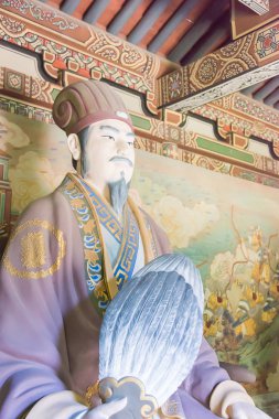 Shanxi, Çin - 17 Eylül 2015: Zhuge Liang heykel Guandi Tapınağı'nda. ünlü tarihi bir site: Datog, Shanxi, China.