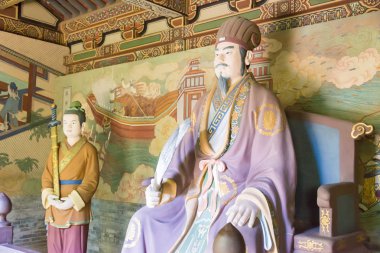 Shanxi, Çin - 17 Eylül 2015: Zhuge Liang heykel Guandi Tapınağı'nda. ünlü tarihi bir site: Datog, Shanxi, China.