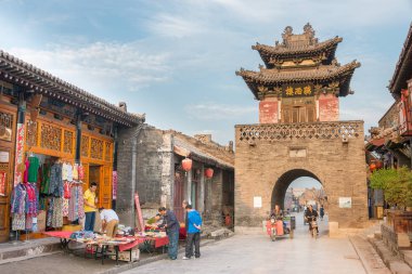 Shanxi, Çin - 08 Eylül 2015: Sabah görünümü, Antik şehir, Ping Yao(Unesco World Heritage site). ünlü tarihi bir site: Pingyao, Shanxi, China.