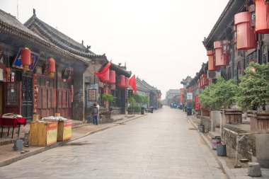 Shanxi, Çin - 08 Eylül 2015: Sabah görünümü, Antik şehir, Ping Yao(Unesco World Heritage site). ünlü tarihi bir site: Pingyao, Shanxi, China.