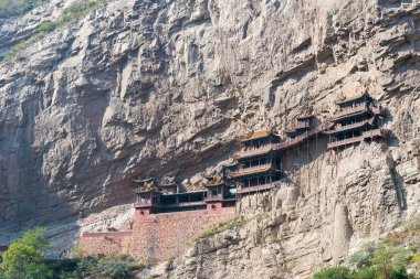 Shanxi, Çin - 18 Eylül 2015: Tapınağı (Xuankong Tapınağı) asılı. ünlü tarihi bir site içinde Hunyuan, Datong, Shanxi, China.