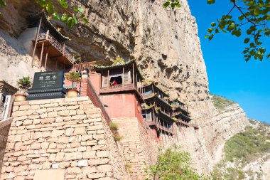 Shanxi, Çin - 18 Eylül 2015: Tapınağı (Xuankong Tapınağı) asılı. ünlü tarihi bir site içinde Hunyuan, Datong, Shanxi, China.