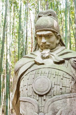 Sichuan, Çin - Mar 28 2015: Zhaohua antik kenti, Jiang Wei heykeli. ünlü tarihi bir site Guangyuan, Sichuan, Çin.