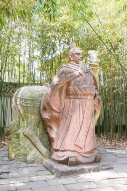 Sichuan, Çin - Mar 28 2015: Liu Bei heykeli, Zhaohua antik kenti. ünlü tarihi bir site Guangyuan, Sichuan, Çin.