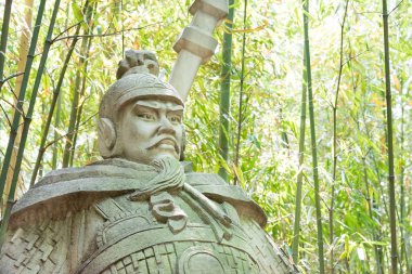 Sichuan, Çin - Mar 28 2015: Wei Yan heykeli, Zhaohua antik kenti. ünlü tarihi bir site Guangyuan, Sichuan, Çin.
