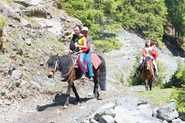 Doğu Türkistan, Çin - 10 Mayıs 2015: Nanshan mera, ziyaretçi. Urumçi, Xinjiang, China ünlü bir manzarada.