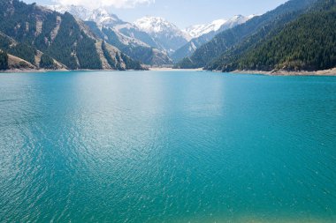 Doğu Türkistan, Çin - 09 Mayıs 2015: Cennet Gölü, Tian Shan(Tianchi). ünlü bir dünya mirası sit alanı Fukang, Sanci, Doğu Türkistan, Çin.