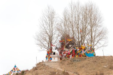 Qinghai, Çin - 03 Nisan 2015: Taktser köy. Haidong, Qinghai, Çin için 1935 yılında 14th Dalai Budist rahip doğum yeri olarak ün kazandı Taktser Köyü.