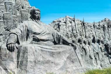İç Moğolistan, Çin - 10 Ağustos 2015: Kubilay Han Xanadu Site (dünya mirası sit alanı) heykeli. ünlü tarihi bir site Zhenglan afiş, Xilin Gol, Inner Mongolia, China.