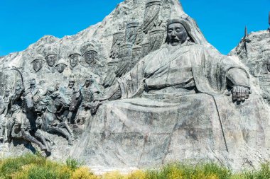İç Moğolistan, Çin - 10 Ağustos 2015: Kubilay Han Xanadu Site (dünya mirası sit alanı) heykeli. ünlü tarihi bir site Zhenglan afiş, Xilin Gol, Inner Mongolia, China.