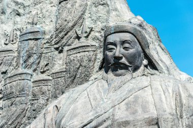 İç Moğolistan, Çin - 10 Ağustos 2015: Kubilay Han Xanadu Site (dünya mirası sit alanı) heykeli. ünlü tarihi bir site Zhenglan afiş, Xilin Gol, Inner Mongolia, China.