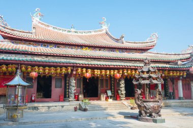 Fujian, Çin - 28 Aralık 2015: Tianhou Palace(Tian Hou Gong). ünlü tarihi bir site Quanzhou, Fujian, Çin.