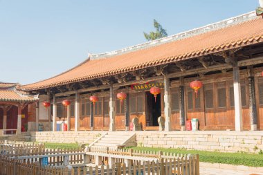 Fujian, Çin - 28 Aralık 2015: Tianhou Palace(Tian Hou Gong). ünlü tarihi bir site Quanzhou, Fujian, Çin.