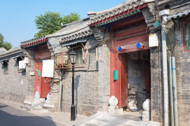 Beijing, Çin - 19 Ekim 2015: Beijing Hutong. Pekin, Çin için ünlü tarihi bir site.