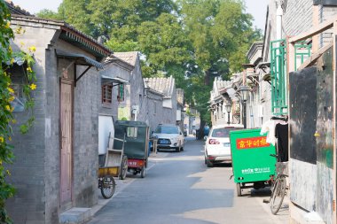 Beijing, Çin - 19 Ekim 2015: Beijing Hutong. Pekin, Çin için ünlü tarihi bir site.