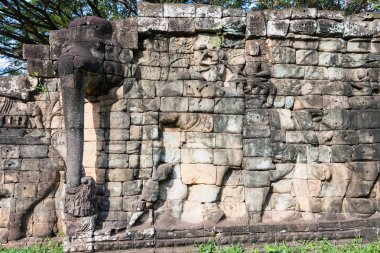 Siem Reap, Kamboçya - 10 Aralık 2016: Teras Angkor Thom fil. bir ünlü Ören (Unesco Dünya Mirası) Angkor, Siem Reap, Kamboçya.