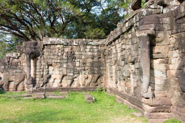 Siem Reap, Kamboçya - 10 Aralık 2016: Teras Angkor Thom fil. bir ünlü Ören (Unesco Dünya Mirası) Angkor, Siem Reap, Kamboçya.
