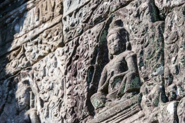 Siem Reap, Kamboçya - 08 Aralık 2016: Kabartma Angkor Thom Bayon tapınağında. bir ünlü Ören (Unesco Dünya Mirası) Angkor, Siem Reap, Kamboçya.