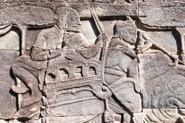 Siem Reap, Kamboçya - 08 Aralık 2016: Kabartma Angkor Thom Bayon tapınağında. bir ünlü Ören (Unesco Dünya Mirası) Angkor, Siem Reap, Kamboçya.