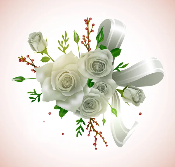 Ramo de rosas blancas — Vector de stock