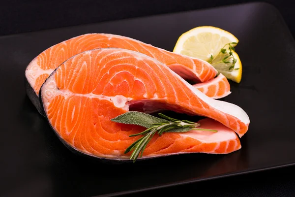 Two delicious raw salmon slice — Stock Photo, Image