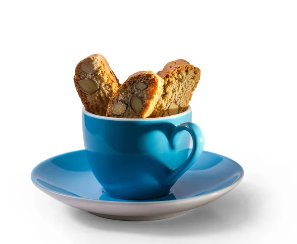 Caffee e cantuccini com sombra em forma de coração — Fotografia de Stock