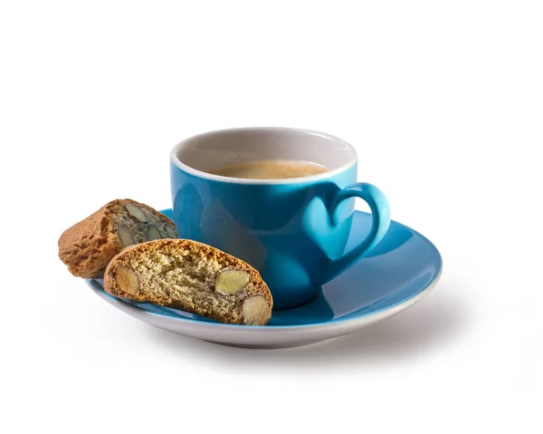 Kaffee und Cantuccini mit Schatten in Herzform — Stockfoto