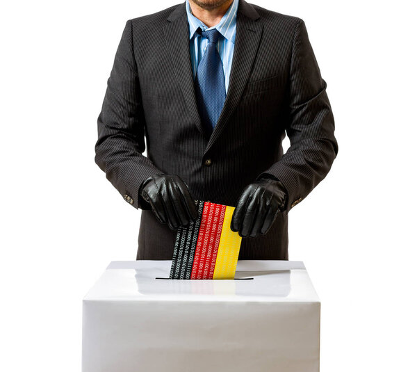 Man with glove throws German flag in voice box