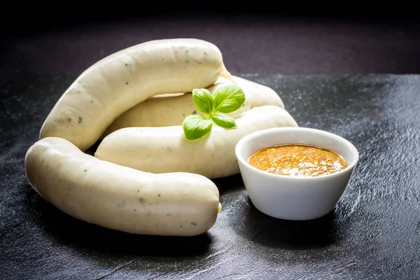 Original Munich white sausage with sweet mustard — Stock Photo, Image