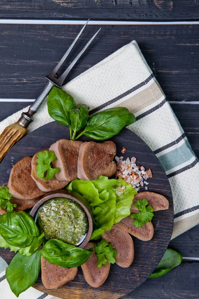 Boiled beef tongue with pesto — Stock Photo, Image