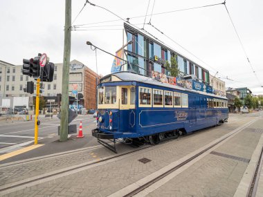 Christchurch, Yeni Zelanda - 29 Ocak 2020: Bir Christchurch tramvayı öğleden sonra Central City 'de olacak..