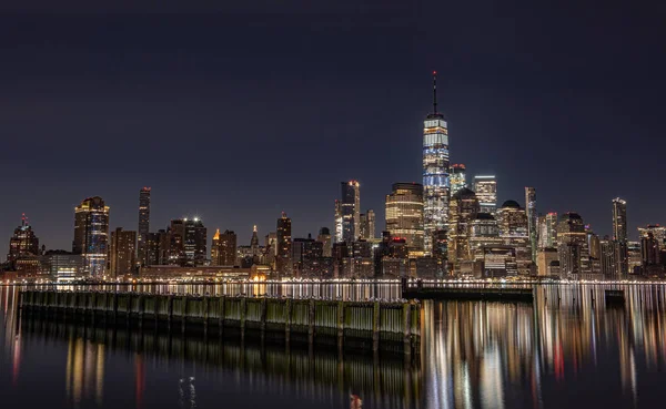 Nova Iorque Skyline Cidade Noite — Fotografia de Stock