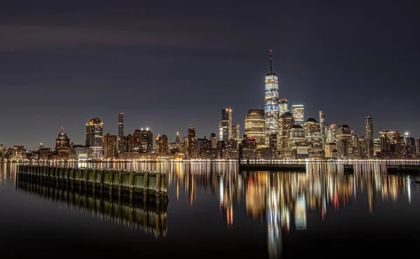 Nova Iorque Skyline Cidade Noite — Fotografia de Stock