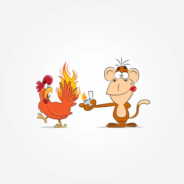Rooster and monkey Stock Vector