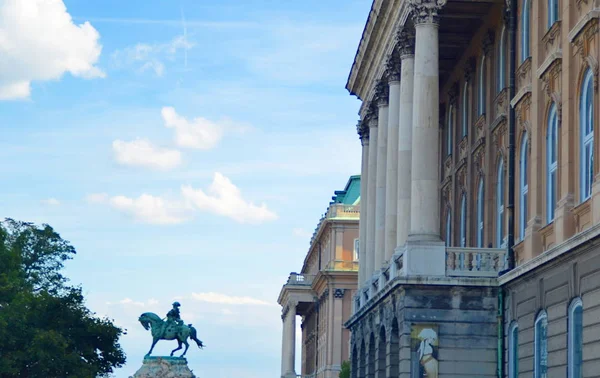 ブダペスト ハンガリー 2019 サヴォイの王子ユージン フランシスへの記念碑 旧王宮の邸宅への入り口の前のカリニャン — ストック写真