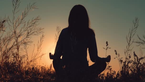 Meditating girl outdoors — Stock Video