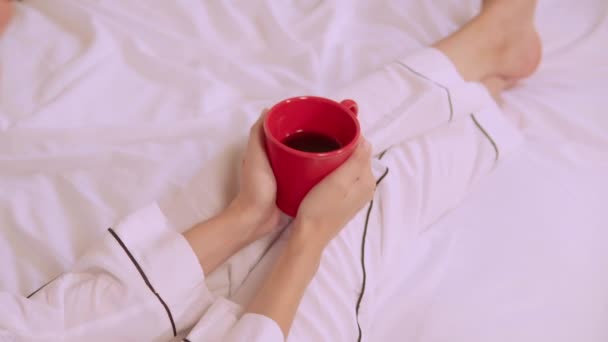 Female hands hold mug — Stockvideo