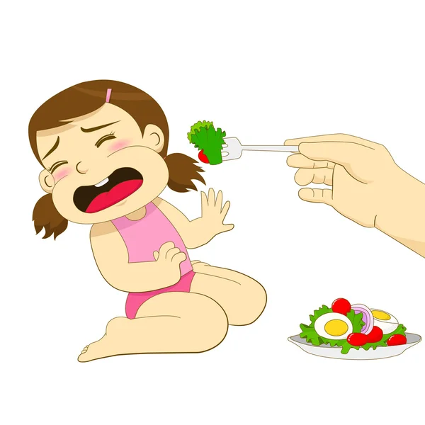 A la chica no le gusta la comida saludable — Archivo Imágenes Vectoriales