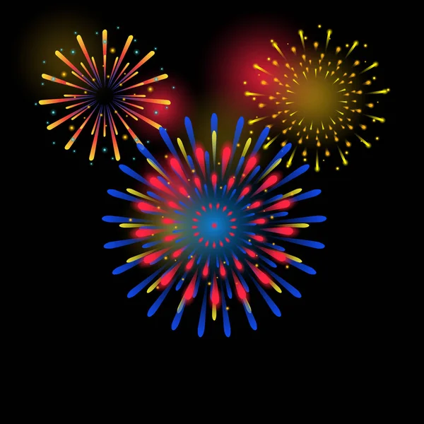 Beautiful Fireworks on a black background — Stock Vector