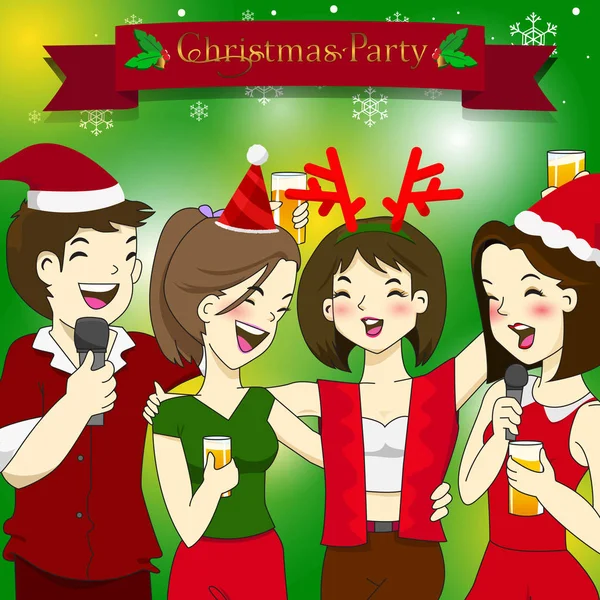 Funny best friends enjoying christmas party — Stock Vector