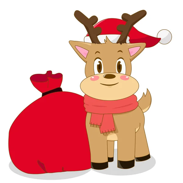 与圣诞老人袋圣诞鹿 — 图库矢量图片