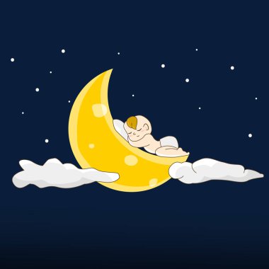 Baby sleeps on a moon. Vector illustration clipart