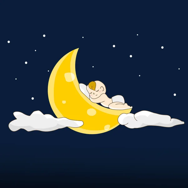 Bébé dort sur une lune. Illustration vectorielle — Image vectorielle