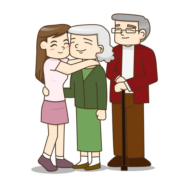 幸福的家庭，年长夫妇与漂亮的女儿 — 图库矢量图片
