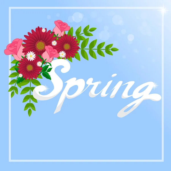 "Spring" Word and flowers — Stock Vector
