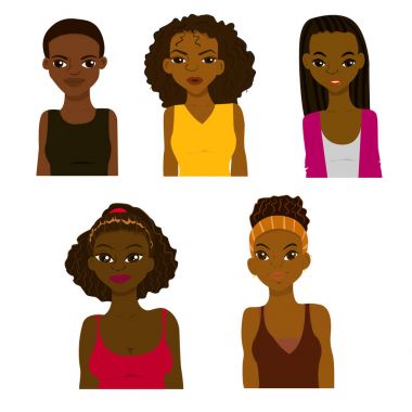 Moda ve Afrikalı kadınların saç modeli illüstrasyon vektör