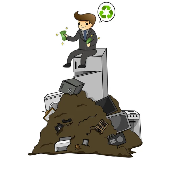 Бизнесмен богатеет за счет утилизации отходов. — стоковый вектор