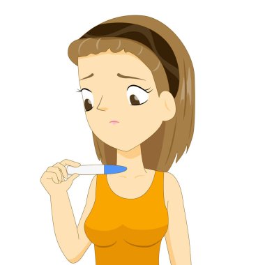 Genç kadın bir hamilelik testi negatif sonuç üzerinde hayal kırıklığına