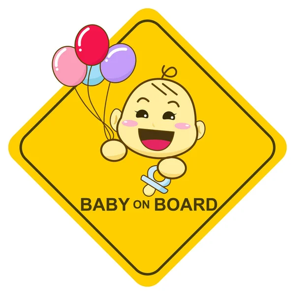 Μωρό επί του σκάφους σημάδι, μωρό χαμογελά και κρατώντας μπαλόνι — Διανυσματικό Αρχείο